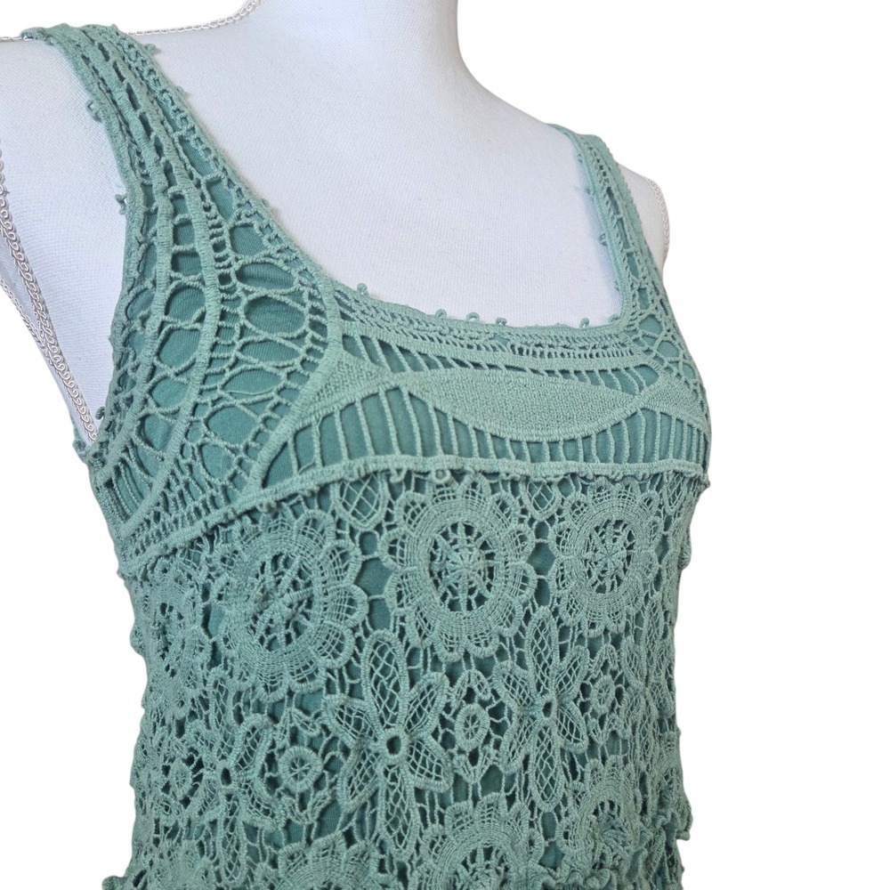 Pins & Needles‎ UO Green Boho Crochet Tank Top Doily Lace Fairycore Festival XS